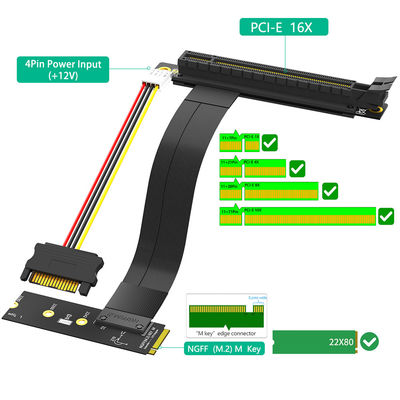 M.2 NGFF المفتاح M إلى بطاقة الرسومات الكابل PCI-E Express Extender 16x PCIE Riser Adapter Card Nvme