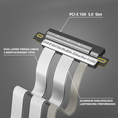 كابل رفع PCI E 5.0 بزاوية 180 درجة، 16X كابل تمديد GPU مرن
