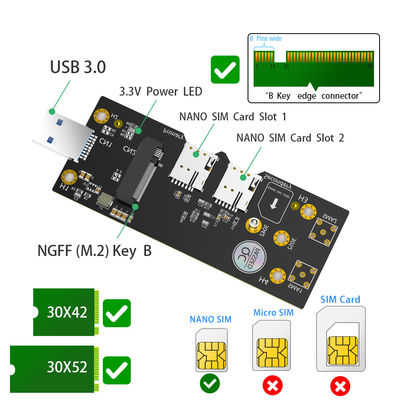 محول NVME NGFF M.2 إلى USB 3.0 مع فتحة بطاقة SIM مزدوجة NANO