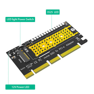 Adaptateur M.2 nvme SSD à PCI-E 4X/8X/16X avec 3528 LED flash coloré