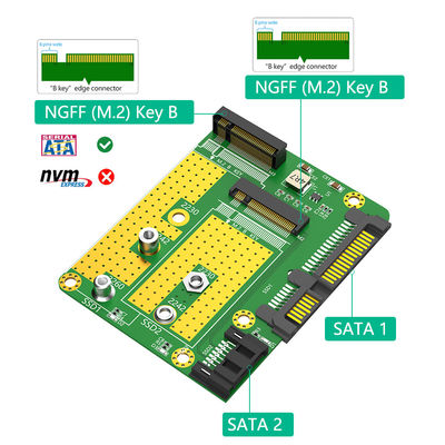 SATA 3.0 22PIN واجهة إلى 2 x NGFF M.2 Key-B Key B + M SATA بطاقة تحويل محول SSD مع كابل بيانات SATA 7Pin