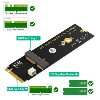 WiFi Bluetooth NGFF A+E Key إلى M.2 Key M Adapter بطاقة مخصصة لـ Pcie SSD