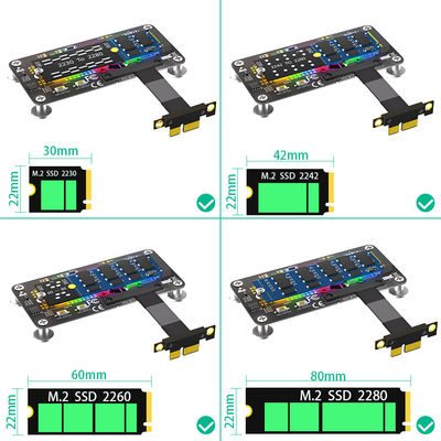 PCI- E X1 إلى M.2 NVME NGFF كابل تمديد محول SSD مع مروحة تبريد و LED تلقائي التبديل اللون.