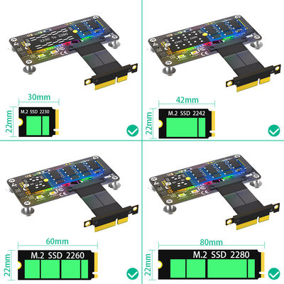 PCI Express PCI-E 3.0 4X إلى NGFF M.2 2280 M2 NVME محول SSD محول بطاقة تبريد مروحة + كابل تمديد عالي السرعة 100MM