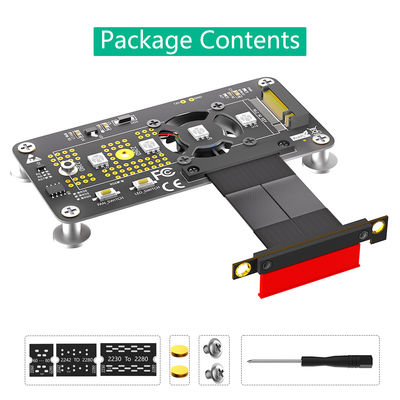 PCI Express PCI-E 3.0 4X إلى NGFF M.2 2280 M2 NVME محول SSD محول بطاقة تبريد مروحة + كابل تمديد عالي السرعة 100MM