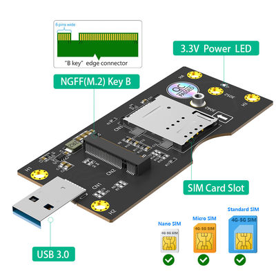 USB 3.0 Type-A Connector To M.2 NGFF Key-B كارت محول لاسلكي 1 فتحة SIM قياسية لوحدة 5G 4G LTE WWAN GSM Modem