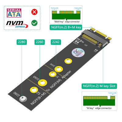 M.2 (NGFF) المفتاح B + M إلى المفتاح M محول لـ PCI-E Bus SSD مناسبة لـ Nvme SSDs بأحجام 2242 و 2260 و 2280