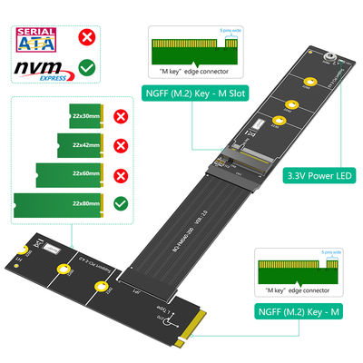 محول M.2 NGFF بجهد 3.3 فولت، محول توجيه يسار M2 NVMe إلى SATA مع LED