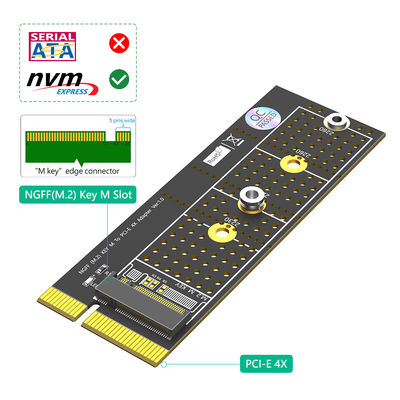 NGFF ((M.2) Nvme M Key SSD إلى PCI- E 1X Adapter مع Heatsink التثبيت الرأسي