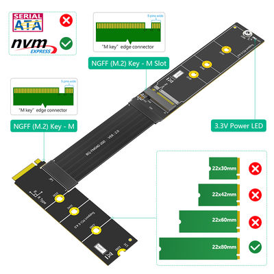 90 درجة M.2 NVMe SSD كابل التوسيع 64Gbps سرعة عالية