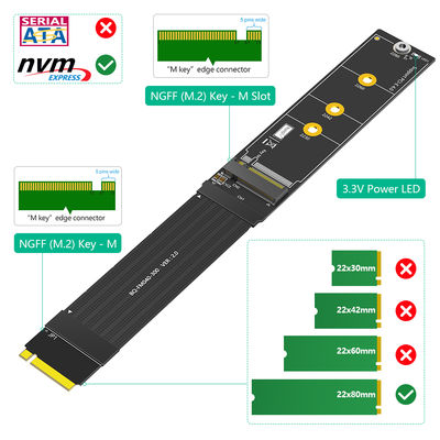 PCB M.2 NVME كابل امتداد SSD 30cm 180 درجة للكمبيوتر المحمول