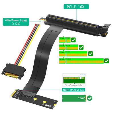 8G/Bps 4Pin M2 Riser Card NGFF مفتاح M إلى 19cm PCIe 16x Riser Adapter