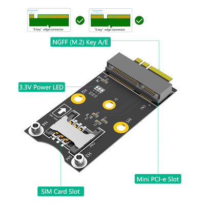 Mini PCI-E to M.2(NGFF ) key A/E Adapter With SIM card Slot for WiFi/WWAN/LTE Module