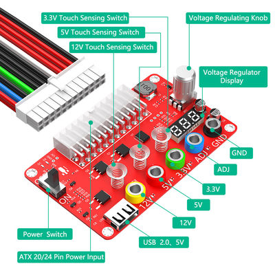 ATX Power Supply Breakout Board and Acrylic Case Kit with ADJ Adjustable Voltage Knob
