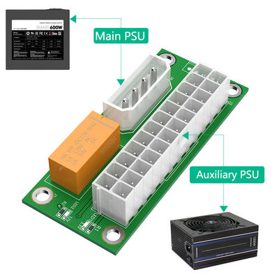 ATX2ATX-N03 Dual PSU Adapter ATX 24Pin to 4Pin SATA Power Sync Starter Card Extension Cable Riser Adapter