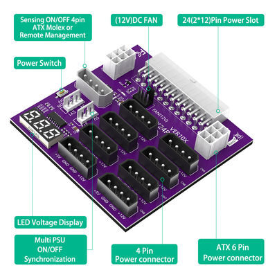 Computer Power 24Pin  Supply Breakout Adapter 8X Server Power Supply Breakout Board