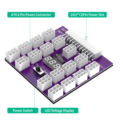 ATX 24PIN To 17 x 12V PCI-E 6Pin Connector Breakout Board Support Max 800W Computer Power Supply