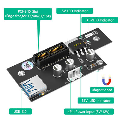 GPU PCI Express 1X To 1X 4x 8x  X16 Riser Card Extender With Magnetic Foot Pads