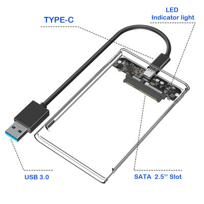 2.5 Inch Transparent SATA HDD Case USB 3.0 External Enclosure