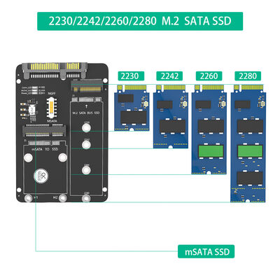 2 in 1 M.2 NGFF Key B & mSATA SSD to SATA3 Adapter Supports NGFF M.2 Key B SATA SSD and 4 Sizes with Hi-Speed 6Gbps Interface