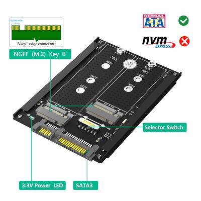 Dual M.2 B Key/B&M Key SSD to 2.5" SATA III Adapter Supporting 2230/2242/2260/2280 NGFF SSD