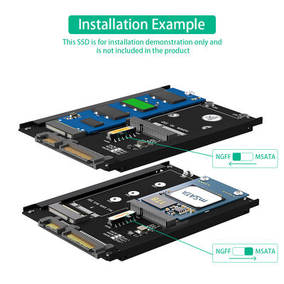 2 in 1 MSATA and B Key/B&M Key SSD to 2.5" SATA III Adapter - Supports 6Gbps and 2230/2242/2260/2280 SSDs