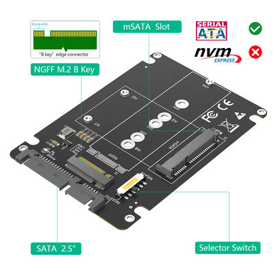 2 in 1 M.2 NGFF Key B & MSATA SSD to 2.5 SATA3 Adapter with Plastic Enclosure Supports 2280/2260/2242/2230 mm M.2 SSD Transparent to OS Hi-Speed SATA3/6Gbps