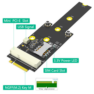 Mini PCI-E to M.2 NGFF Key M Adapter with SIM Card Slot for WiFi WWAN LTE Module Easy Installation