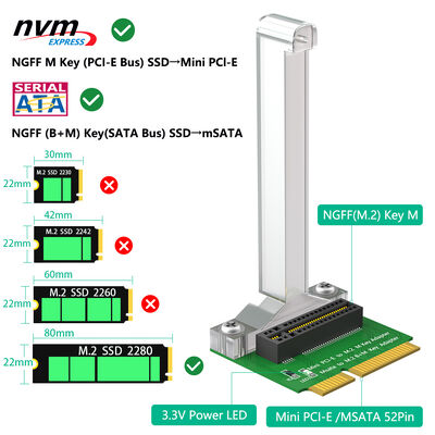 M.2 NGFF Adapter for B+M Key SATA Bus SSD to Mini PCI-E with Vertical Installation for 2280 Type SSD