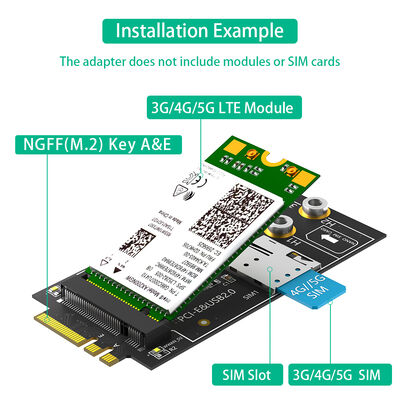 M.2 Key B to A+E Adapter with NANO SIM Card Slot for 3G/4G/5G Module High-Speed Transmission