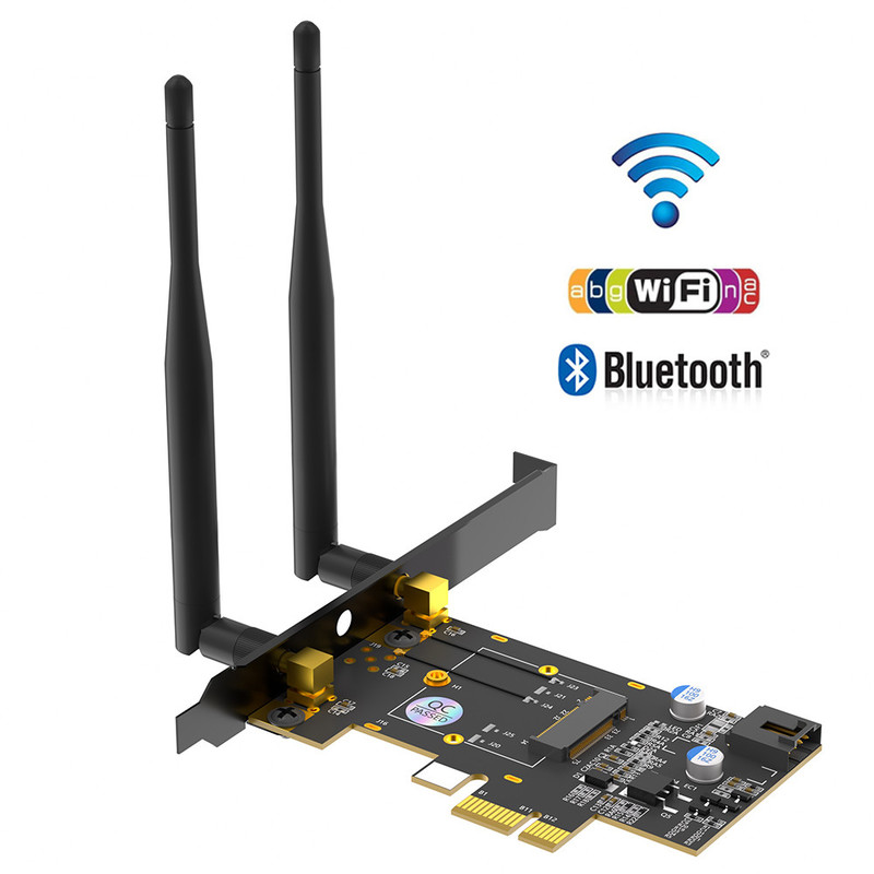NGFF M.2 مفتاح A إلى PCl-e X1 محول لـ WiFi وبطاقة Bluetooth Connect واجهة Bluetooth والهوائيات المزدوجة