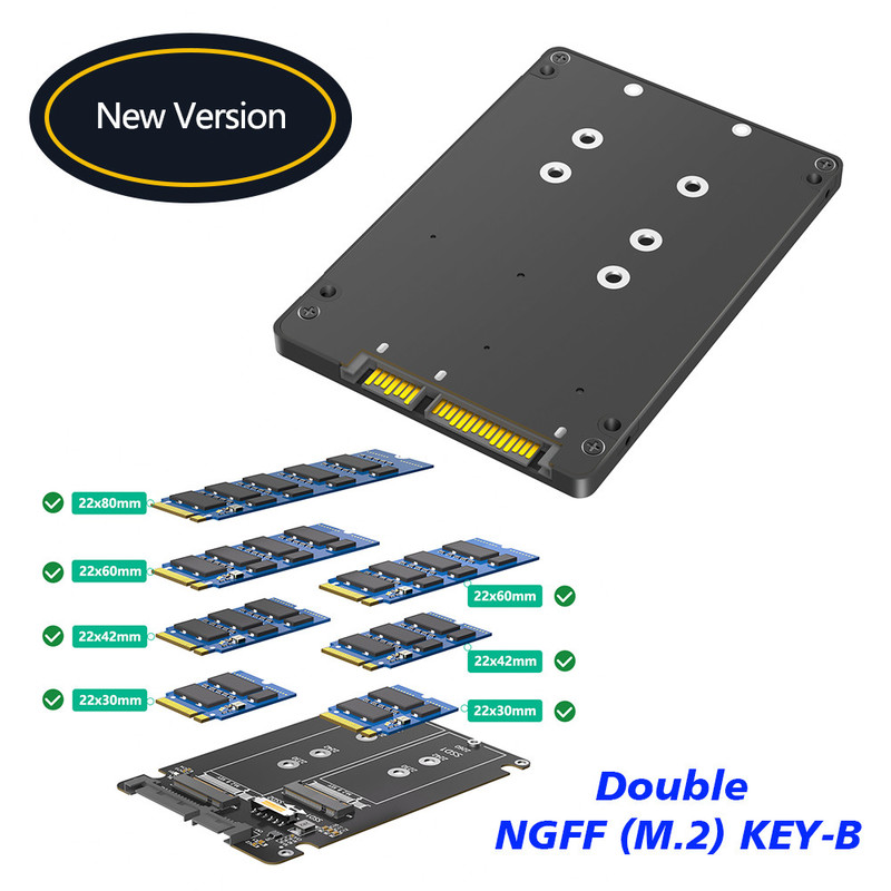 مزدوج M.2 B Key / B&M Key SSD إلى بطاقة SATA III 2.5 "مع محفظة بلاستيكية لتحويل الاختيار
