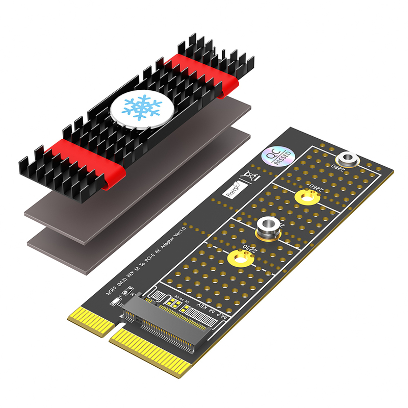 NGFF ((M.2) Nvme M Key SSD إلى PCI- E 1X Adapter مع Heatsink التثبيت الرأسي